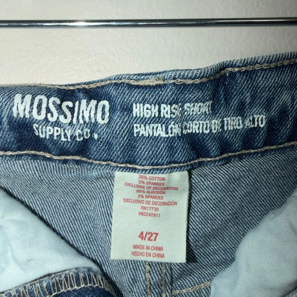 Mossimo High Rise Shortie Denim Shorts Size 4/27 Distressed Raw Hem Blue - Image 3