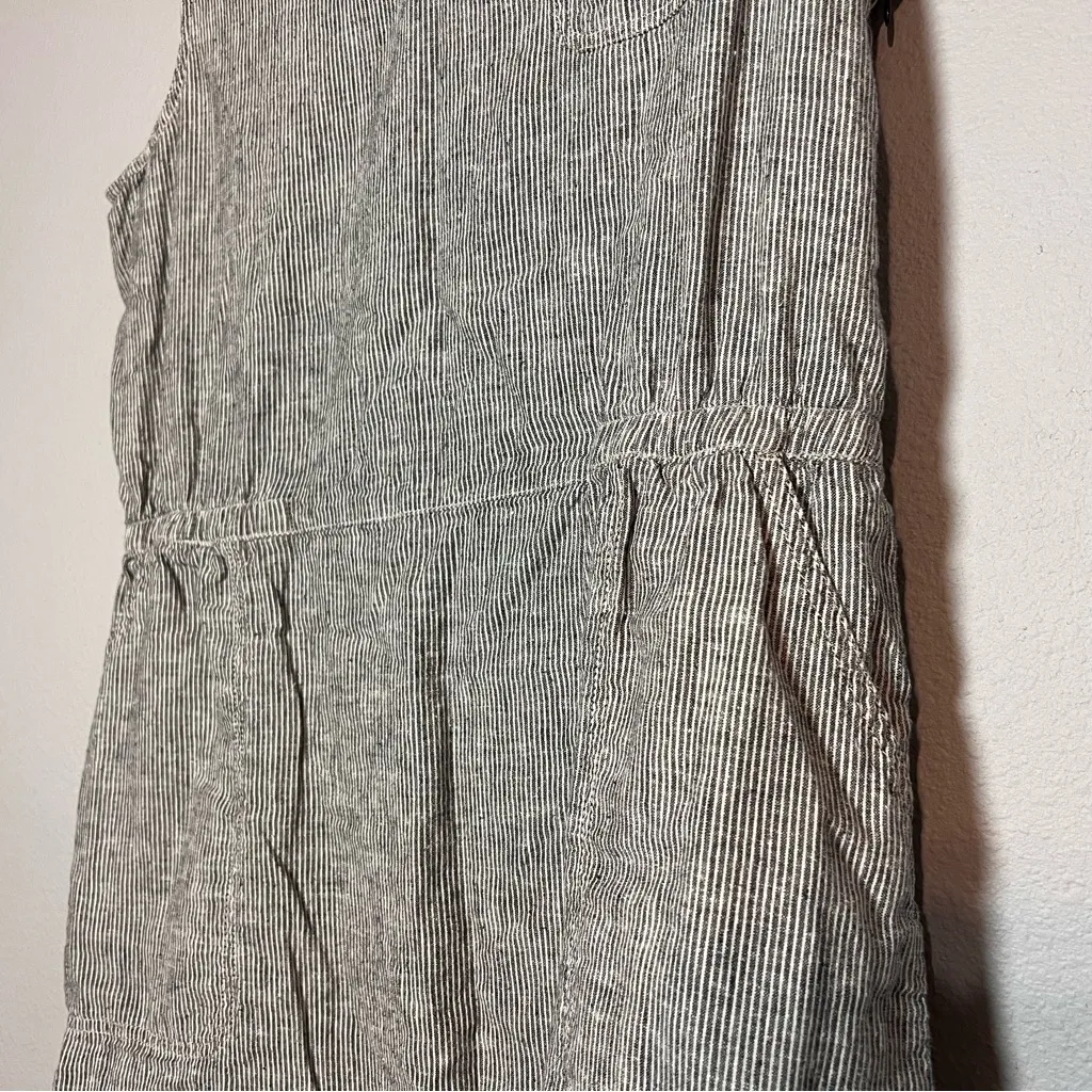 Duluth Trading Co Sleeveless Dress Gray White Vertical Stripes Hemp Cotton Sz 14 - Image 3