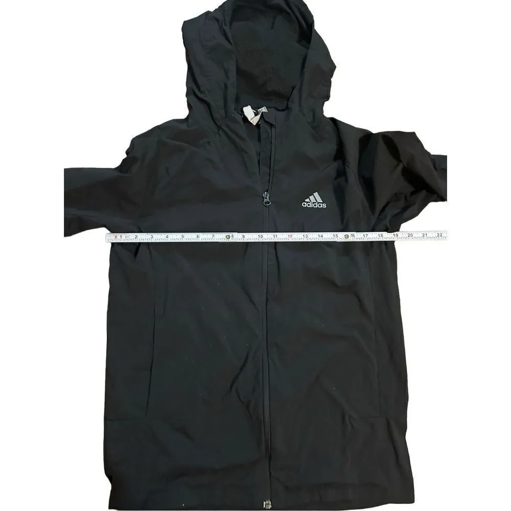 Adidas women’s lightweight black basic zip up hooded jacket sz S - Image 5