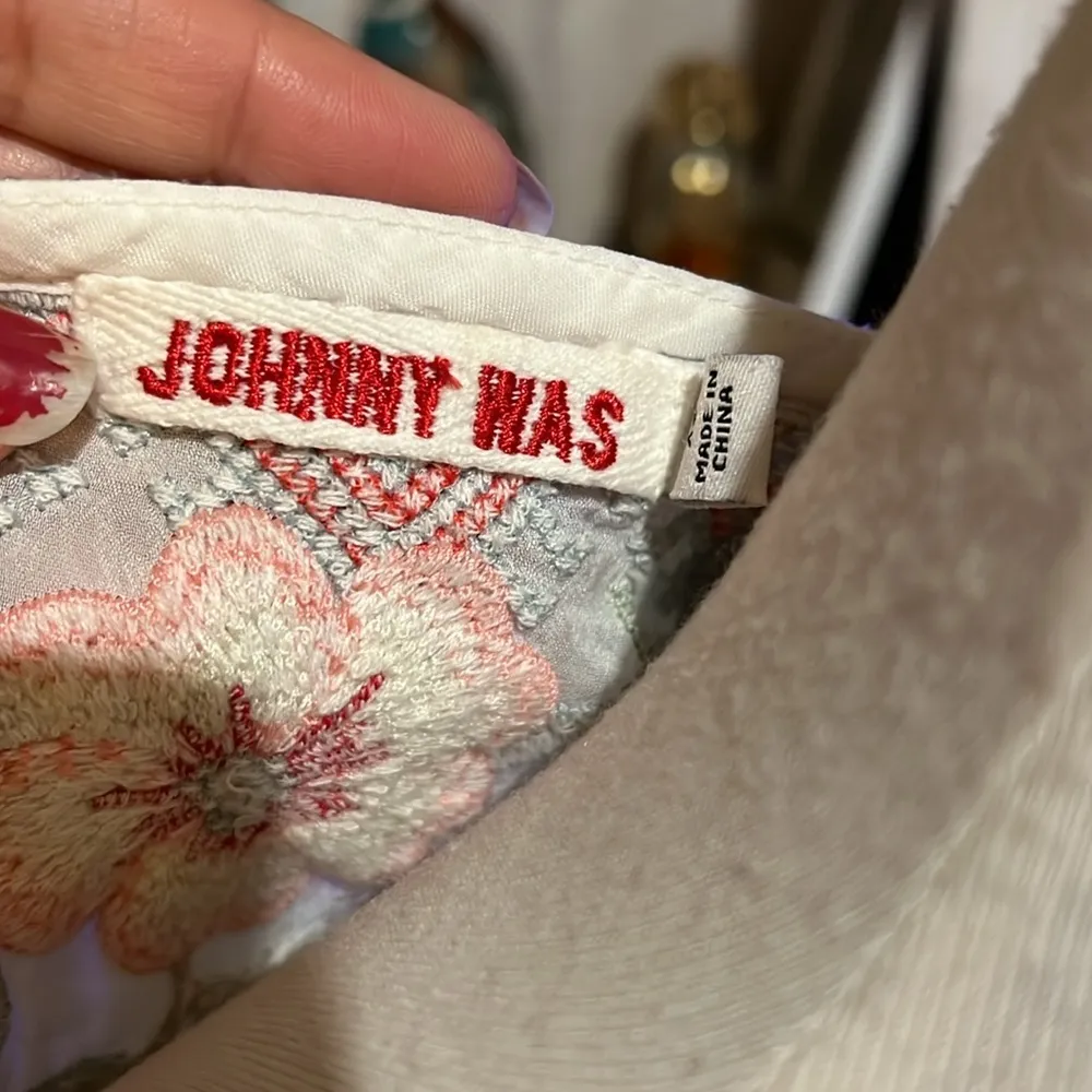 Johnny Was White Bell Sleeve floral embroidered Grace Silky Blouse - Image 12