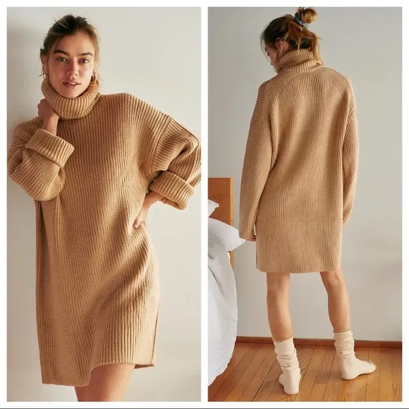 WAYF Culver Turtleneck Long Sleeve Sweater Dress in Camel Size XS NWT - Image 2