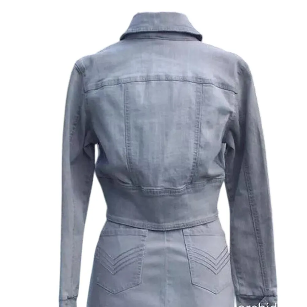 Cache Blue Gray Denim Jacket Top New Front Button Stretch $118 NWT - Image 5