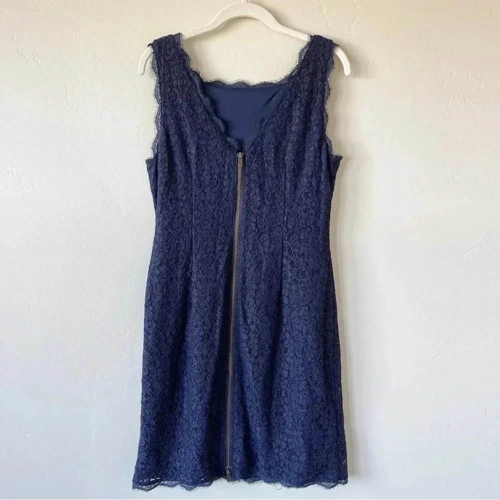 Adrianna Papell Sleeveless Lace Dress Zip Back Navy Size 12 - Image 7