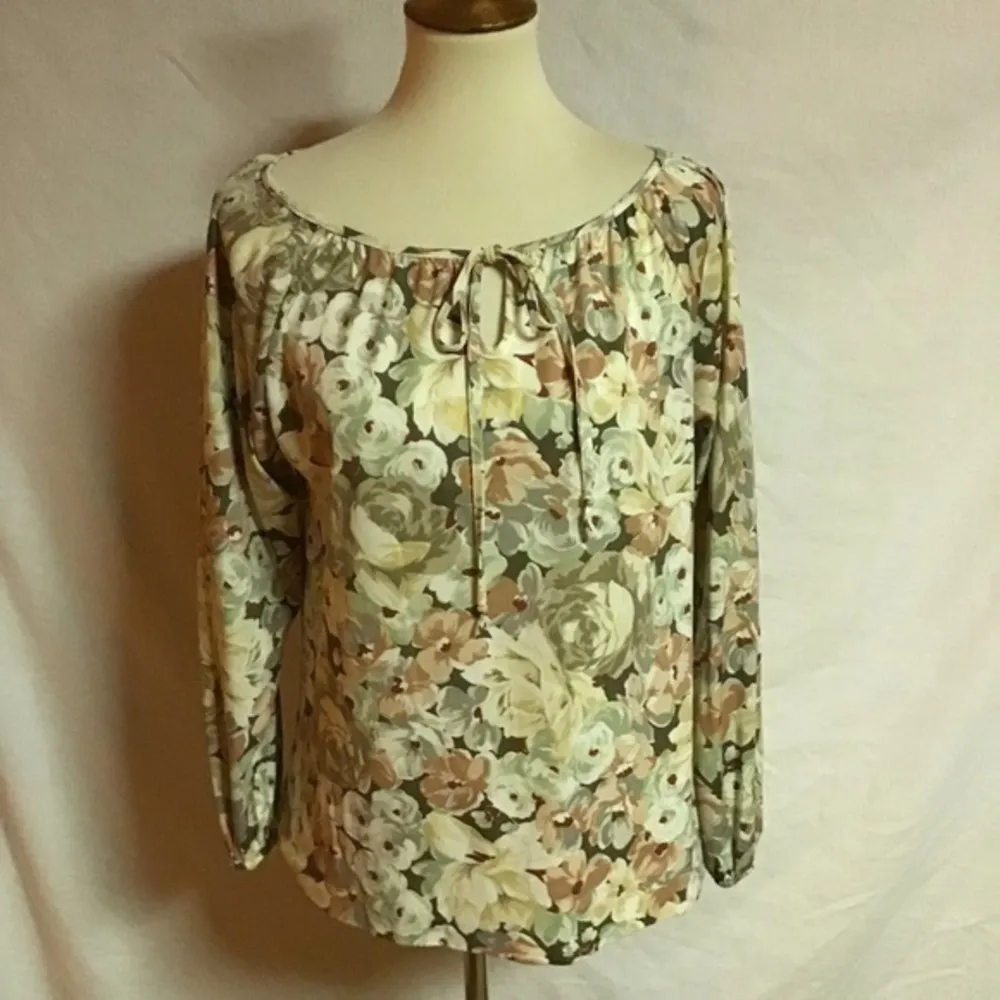 Vintage 70s autumn flowers peasant top Size M - Image 3