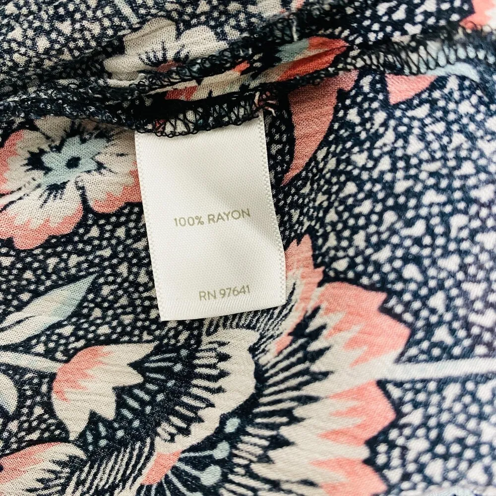 J Jill Women Floral Tunic Top Button Up Long Sleeve Black Pink Side Slit Sz MP - Image 10