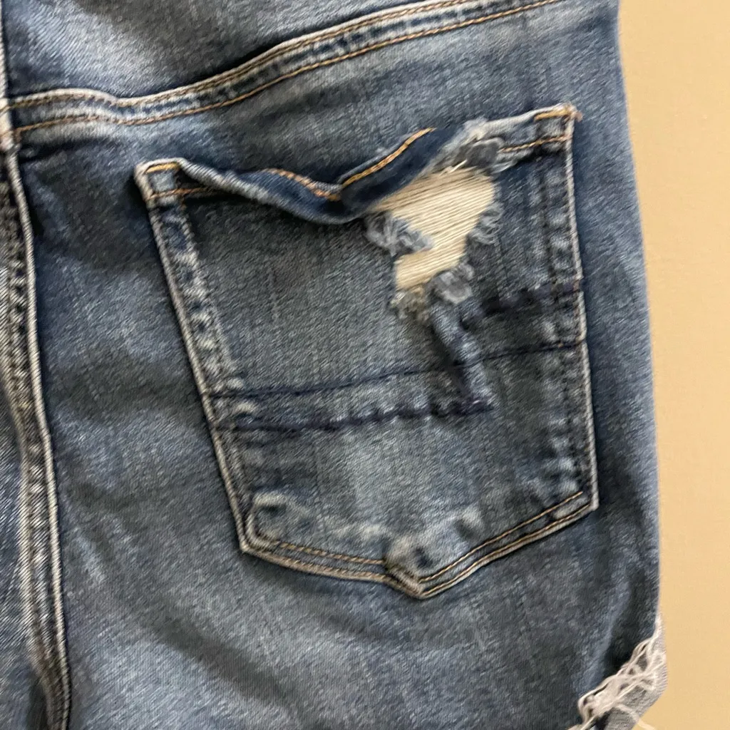 American Eagle Ne(x)t Level Stretch Hi Rise Shortie Distressed Shorts Women’s 8 Blue - Image 4