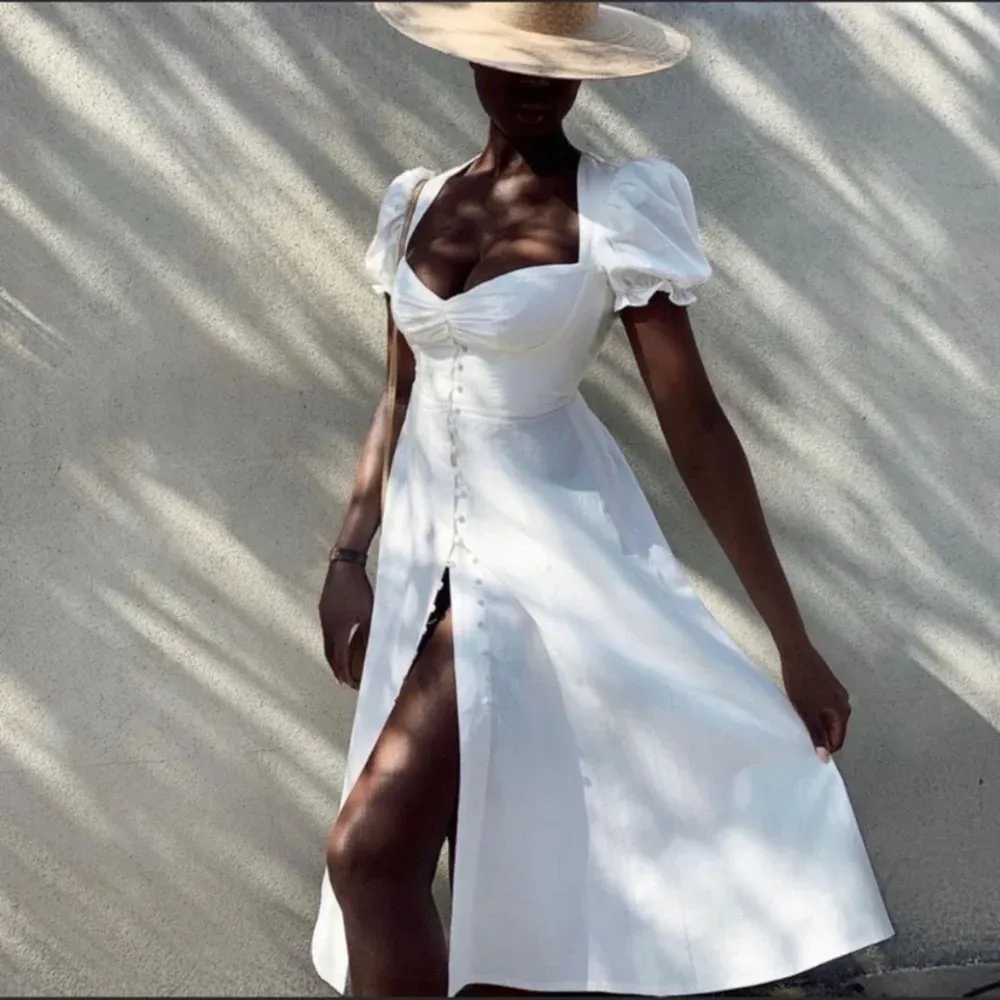 House of CB 'Ellery' Linen Puff Sleeve Sundress midi white‎ NWOT M - Image 5