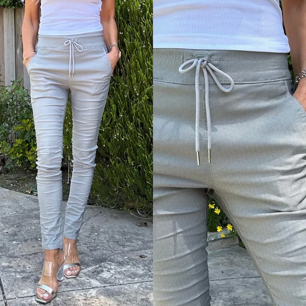 Bevy Flog Shely Gray Herringbone Drawstring Jogger Pants Size 24 - Image 2