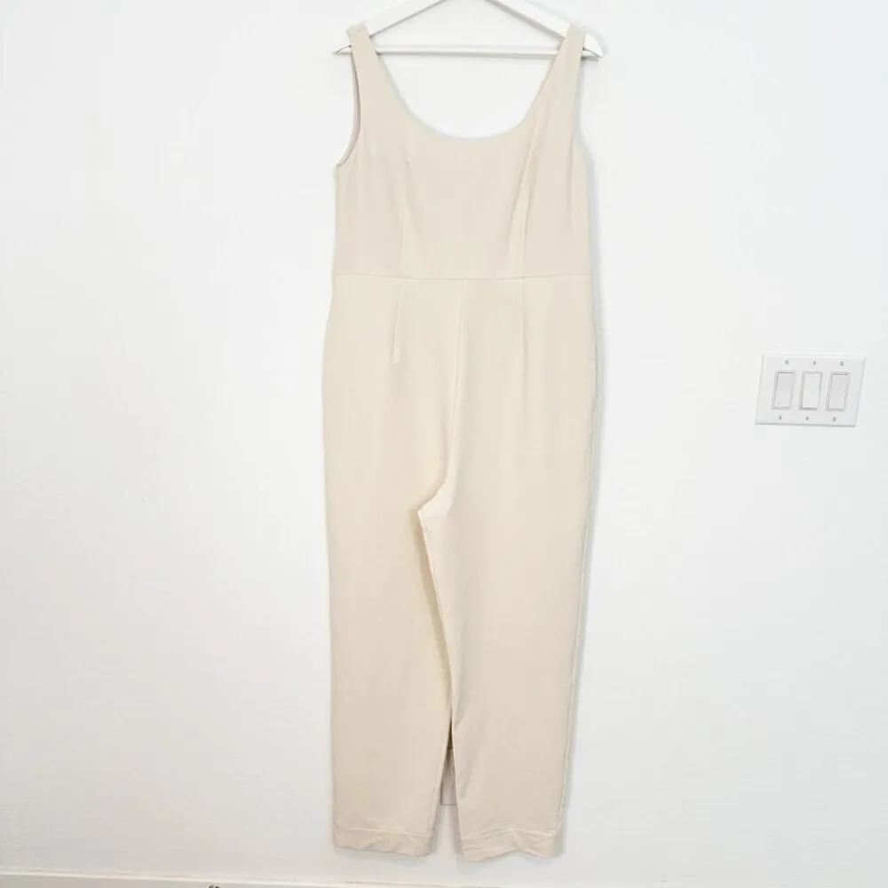 Aday Power Suit Scoop Neck Slim Straight Leg Jumpsuit Cream Beige Oat Size Large - Image 4