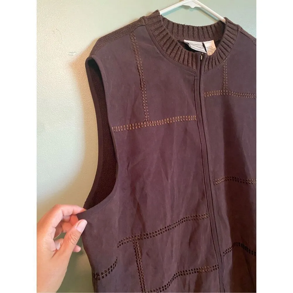 Napa Valley Vintage Patchwork Faux Leather Sweater Vest Brown Vegan 2X - Image 3