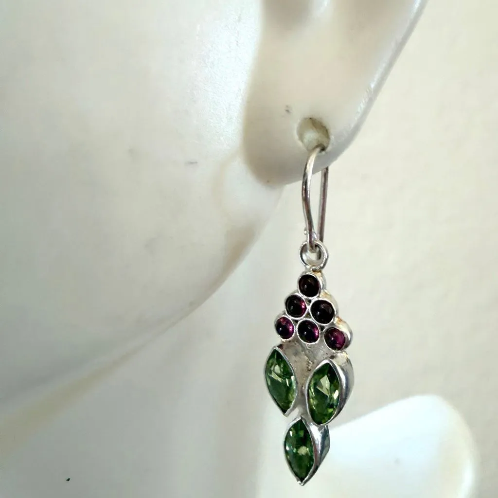 Sterling Silver Peridot & Garnet Dangle Earrings - Image 4