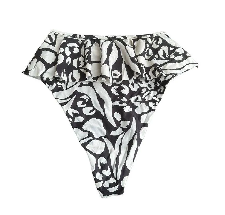 NEW Beach Riot Daisy Ruffle High Waist Bikini Bottom Black Cream Size XS - Image 7