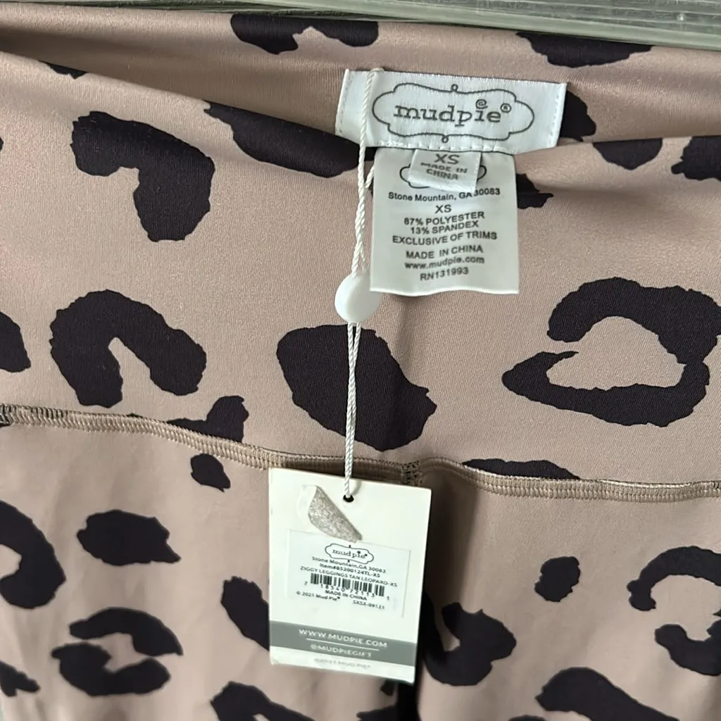 Mud Pie Leopard Print Leggings XS Tan Black‎ Seamless High Waisted Athleisure - Image 2