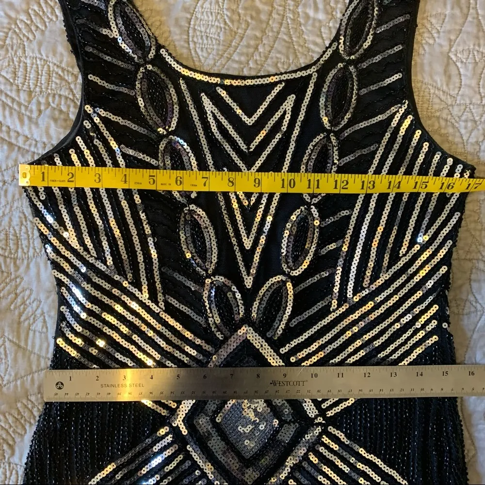 Black Silver Sequin Beaded Dress Size M - Image 5