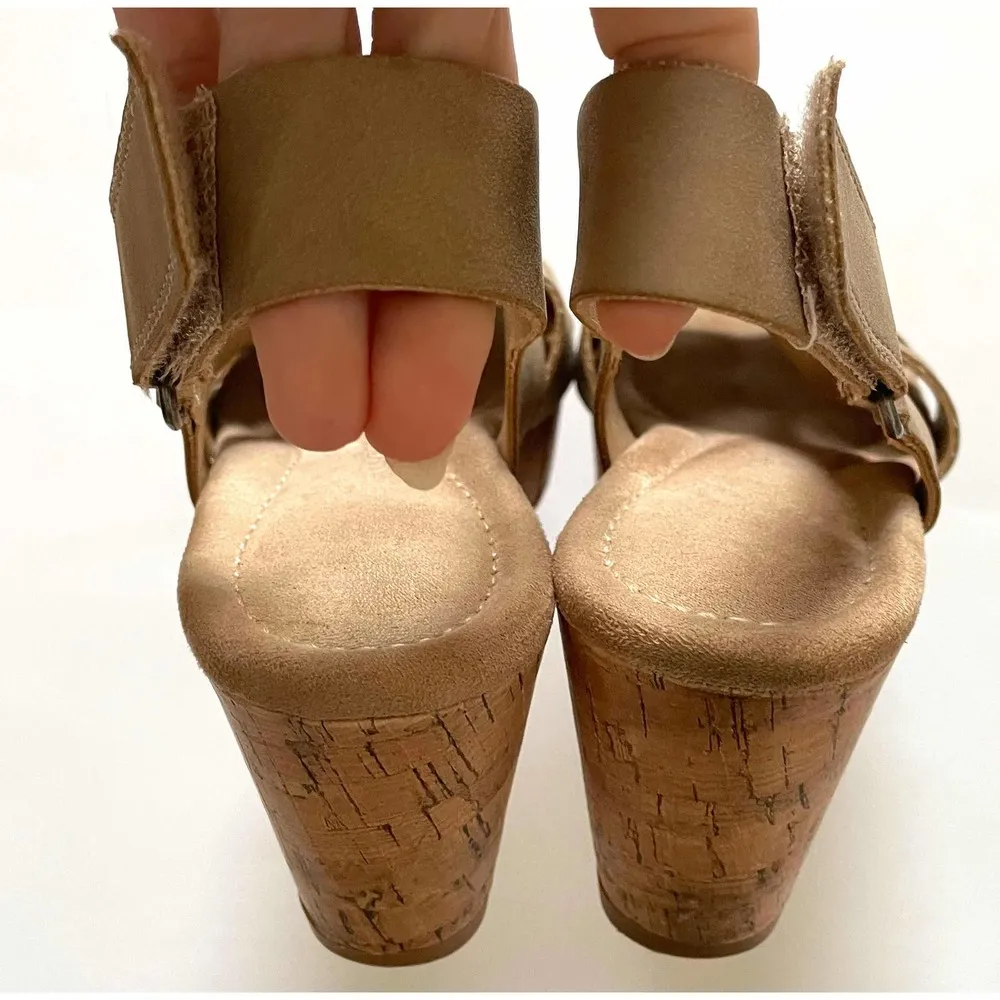 Chinese Laundry 3" Platform Cork Heels Tan Size 7 - Image 4