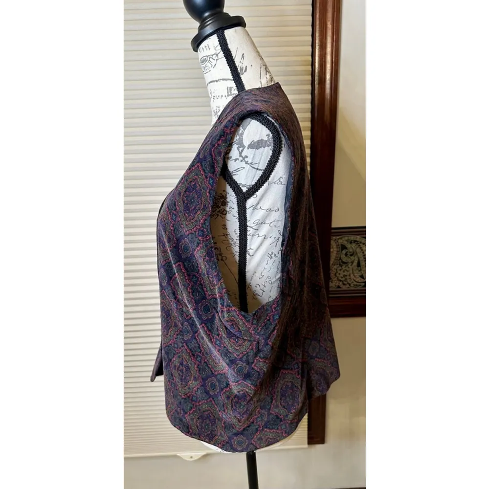 VINTAGE Talbots XL (runs small) Paisley Velvet Vest with Gold Brass Buttons - Image 8