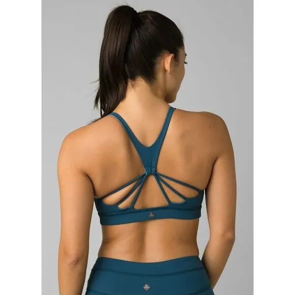 NWT Womens PrAna Yoga Dark Aqua Strappy Top Bra New Momento L Blue Atlantic UPF Size L - Image 2