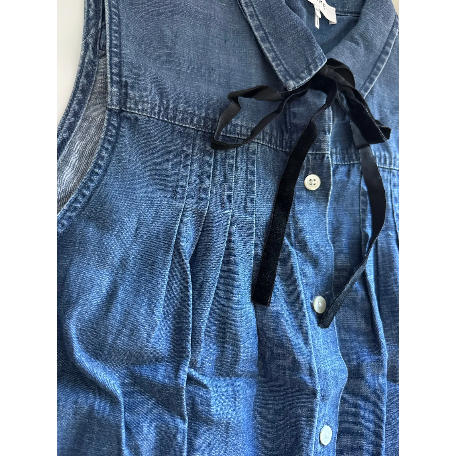 $235 New Frame Tie Neck Denim Sleeveless Shirt - Tencel Cotton Linen - Medium - Image 6