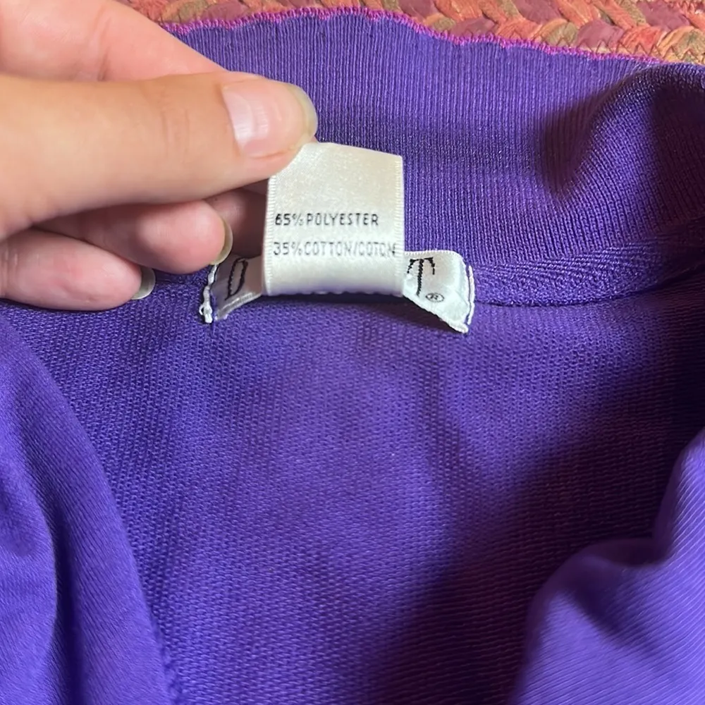 VTG PURPLE FLORAL QUARTER ZIP PULLOVER COLLARED SWEATER - Image 4