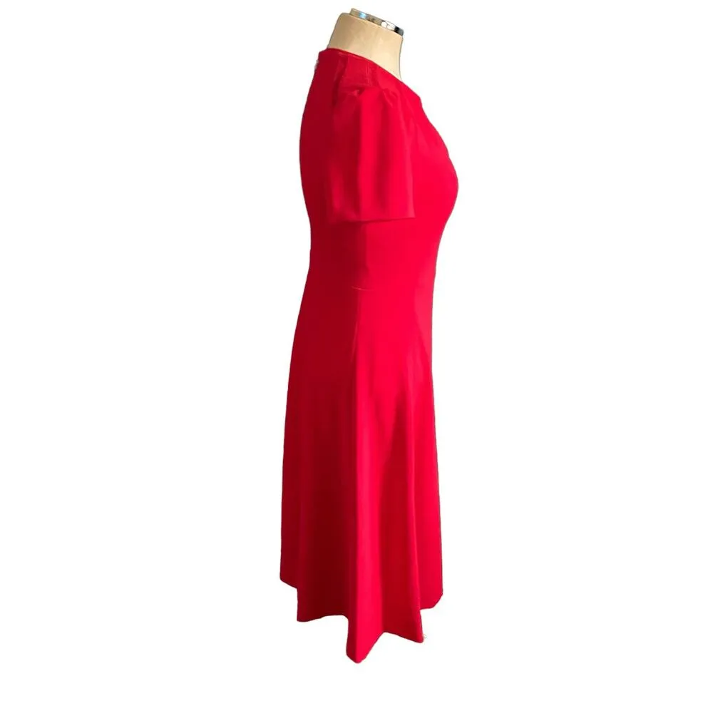 Red Scuba Crepe Keyhole Short Sleeve A-Line Knee Length Dress 4 - Image 3