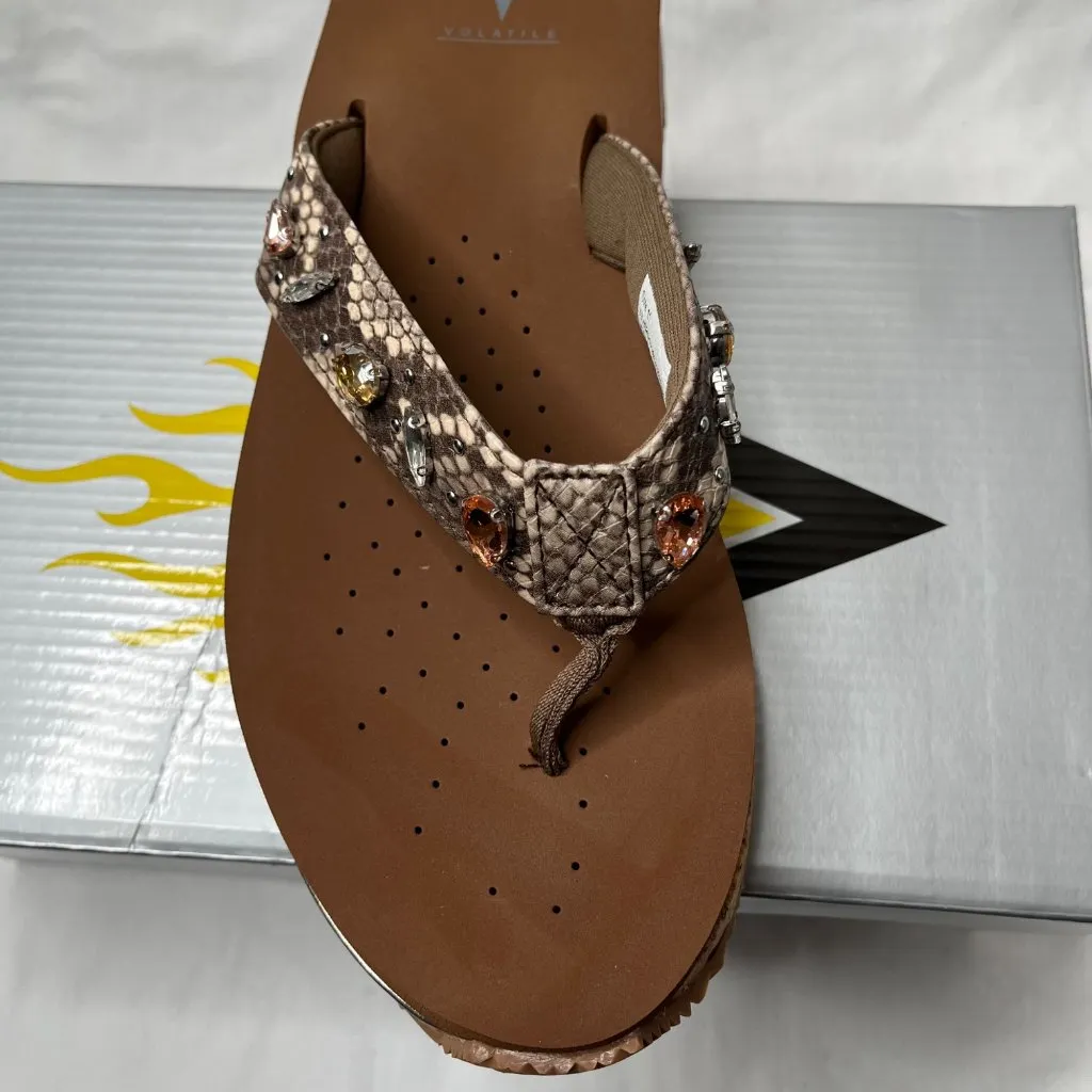 Volatile Womens Grand Wedges Thong Sandals in Natural Brown Size 11 bejeweled - Image 4