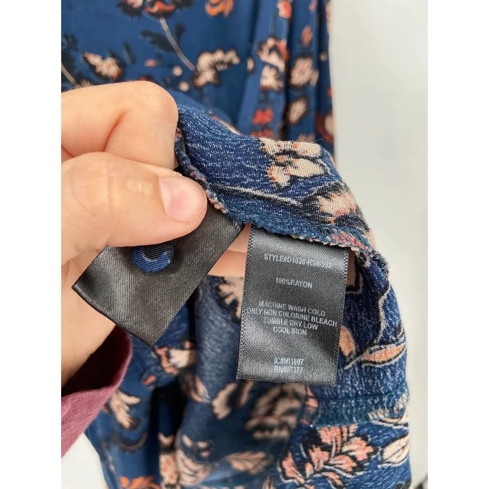 Sanctuary Harvest Moon Navy Blue Floral Print Tie Neck Long Sleeve Dress Size M - Image 6