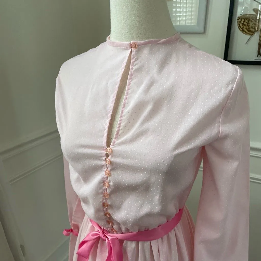 Vintage Sexy Sweet Keyhole Front Midi Dress Pink Dot XS - Image 13