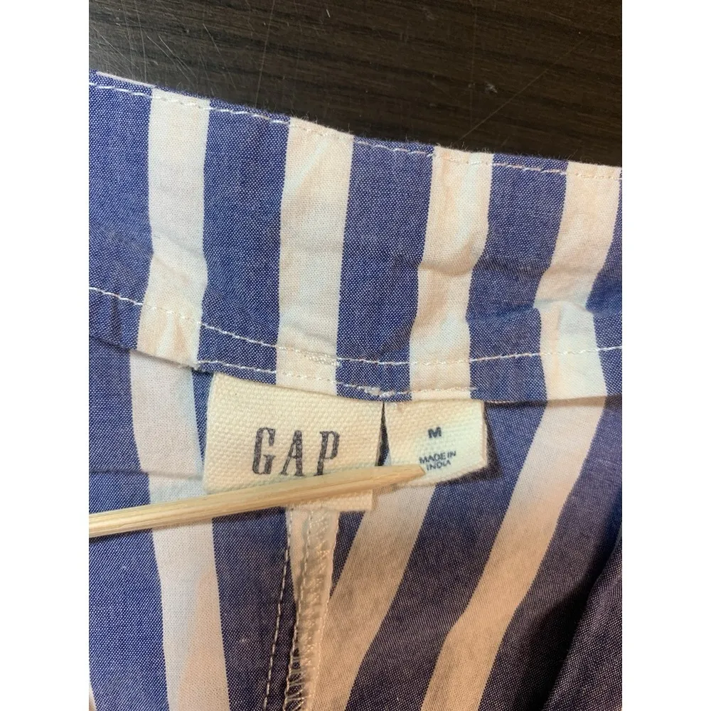 Striped Top Women Medium Boho Peasant Nautical Balloon Sleeves Cinched Waist - Image 4