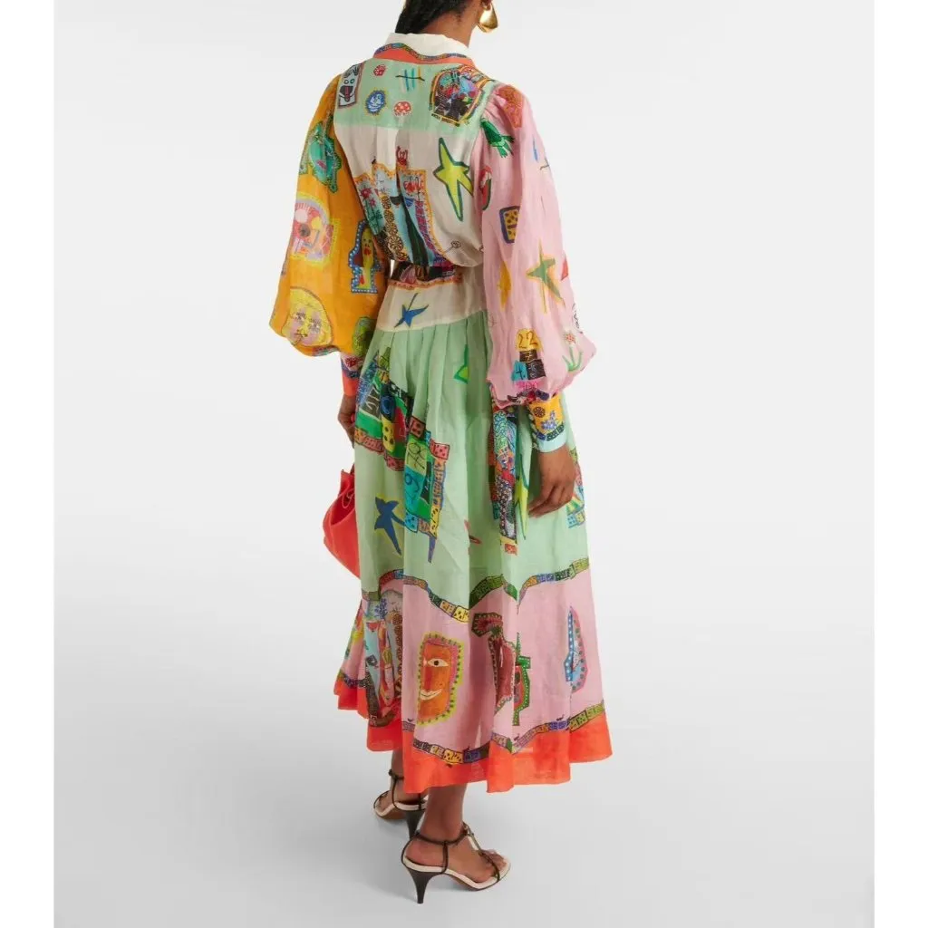 NWOT ALÉMAIS Ramie Balloon Sleeve Pleated Maxi Shirt Dress Long Sleeves Sz 8 - Image 3