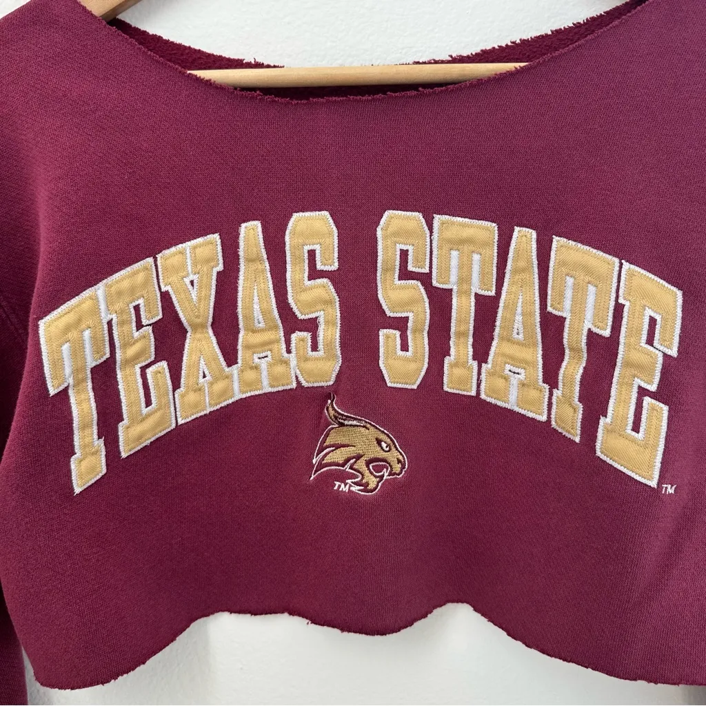 Texas State Off the Shoulder Cropped Sweatshirt Red - Image 2