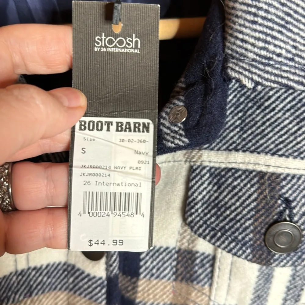 NWT Stoosh Navy Blue Plaid Trucker Jacket Size Small - Image 10