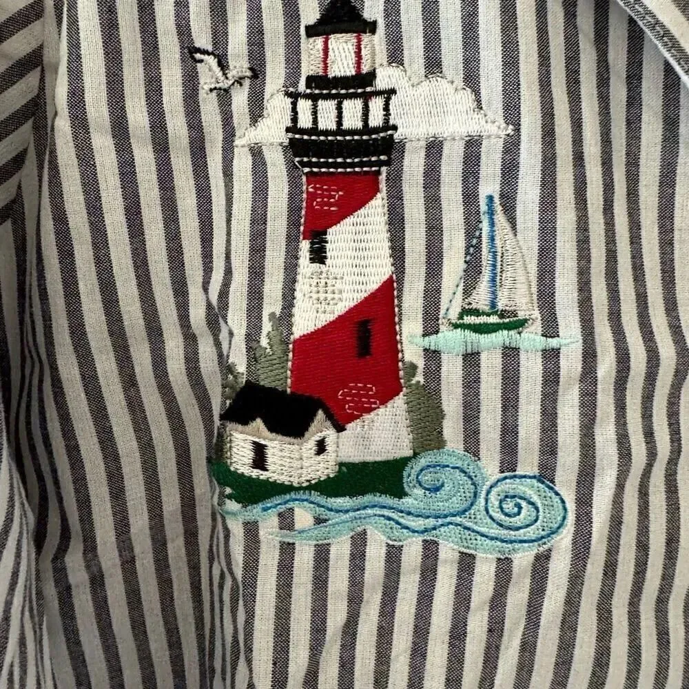 Blair Womens Top Plus Embroidered Pocket Button Down Cotton Gray SZ 2XL #2007 - Image 5