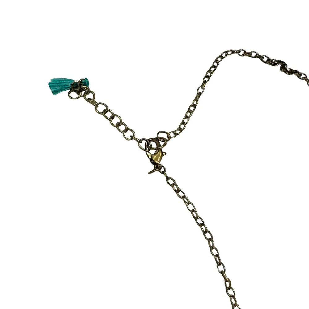 SHIRALEAH GOLD TONE TURQUOISE BOHO CHIC EULALIA TASSEL NECKLACE - Image 4