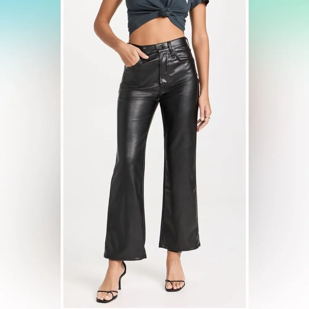 NWT MOTHER Women's The Rambler Zip Ankle Faux Leather Jeans Size 28 Black - Image 2