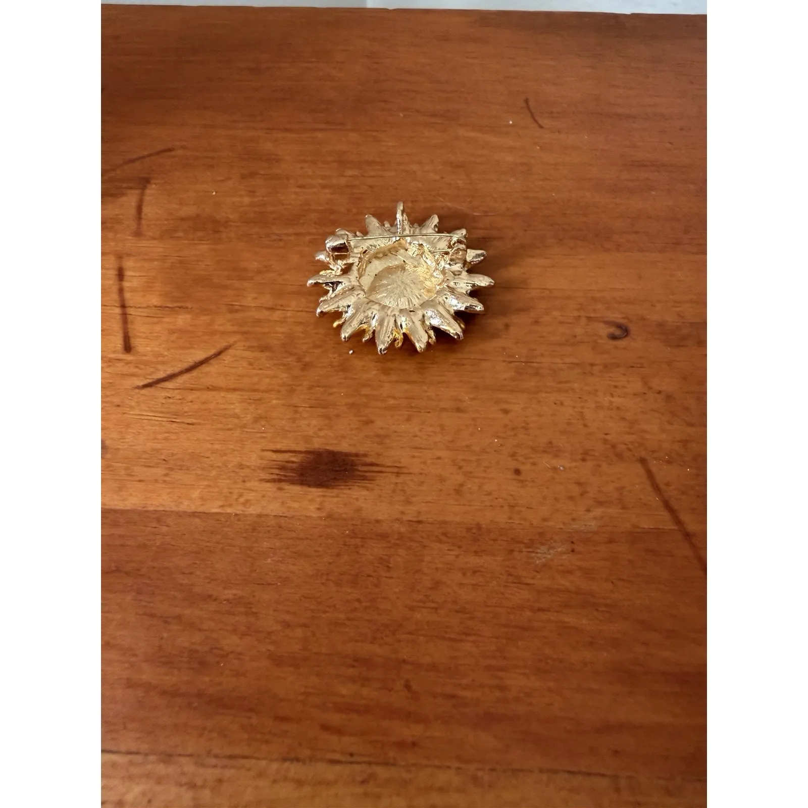 Large Vintage Style Crystal Sunflower Brooch Pin Gold Tone Enamel Rhinestone - Image 5