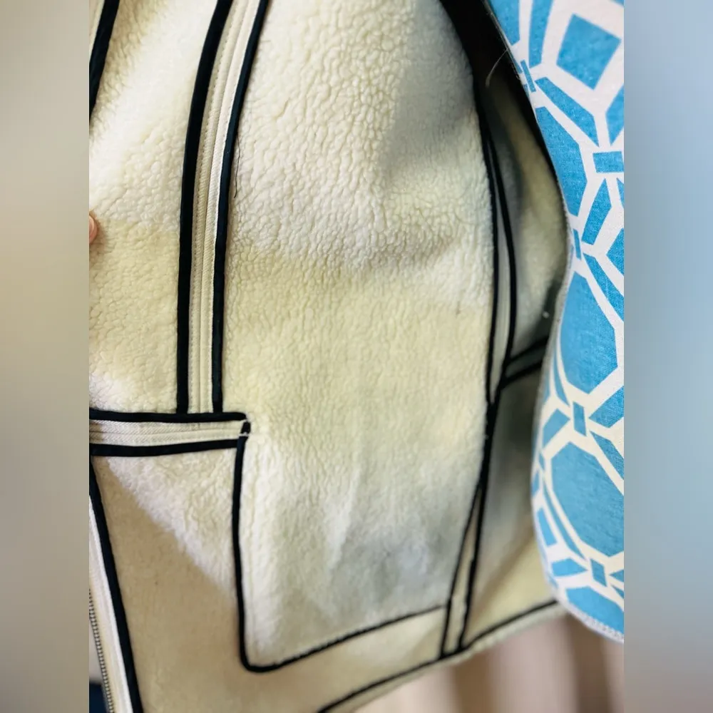 Tibi Moto Jacket Colorblock Career Zip Up Zipper Sleeve Cream/Black Sz 0 - Image 7