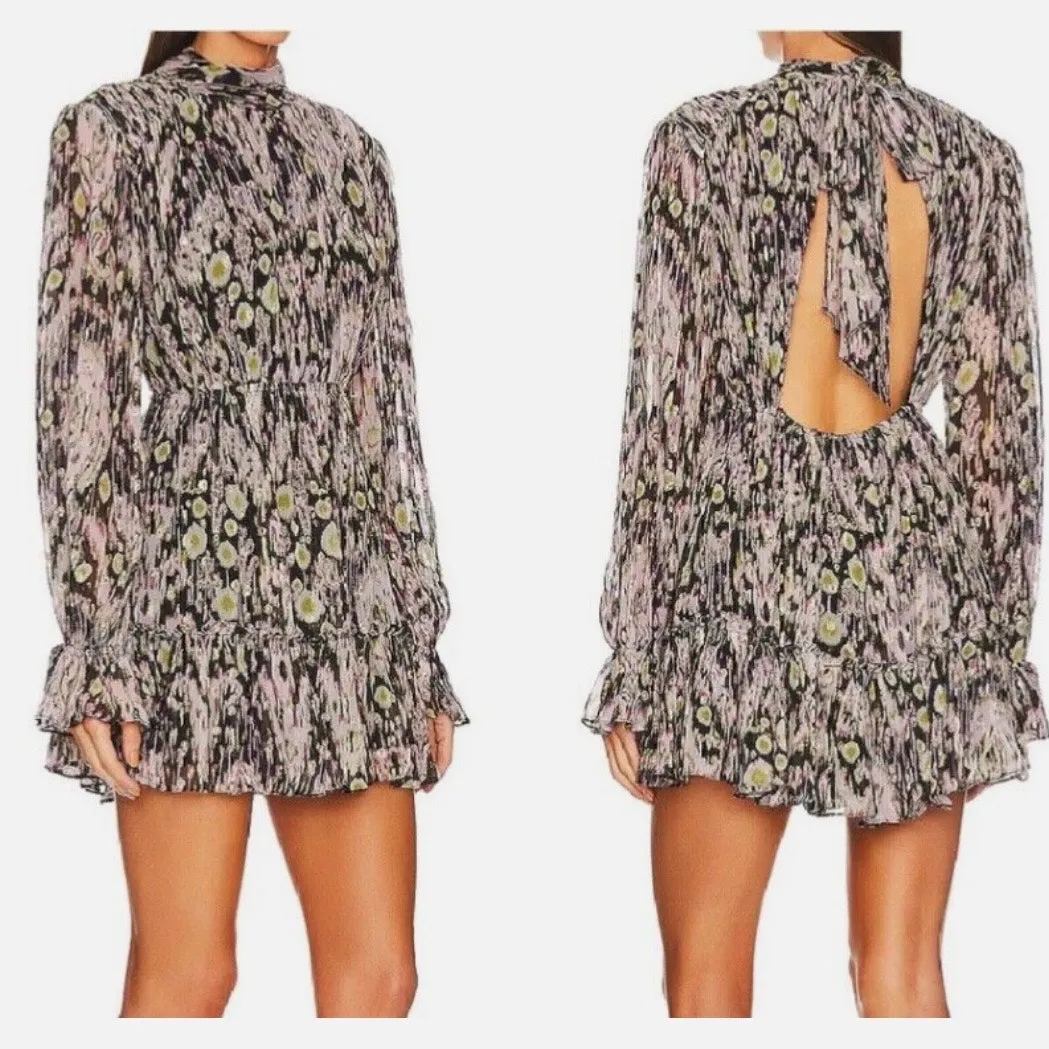 HEMANT & NANDITA Kari Short Black and Metallic Long Sleeve Mini Dress Mediuim - Image 2