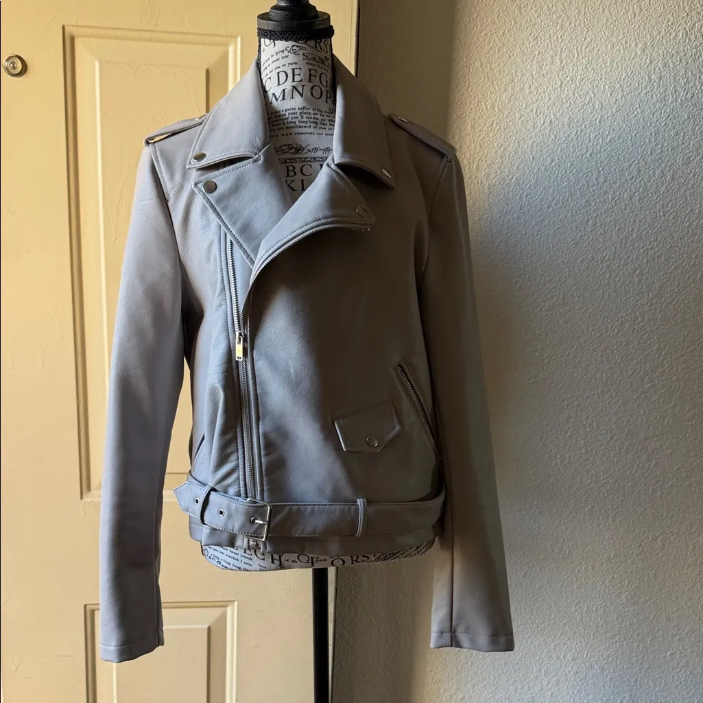 Bagatelle Light Gray Leather Jacket - Image 4