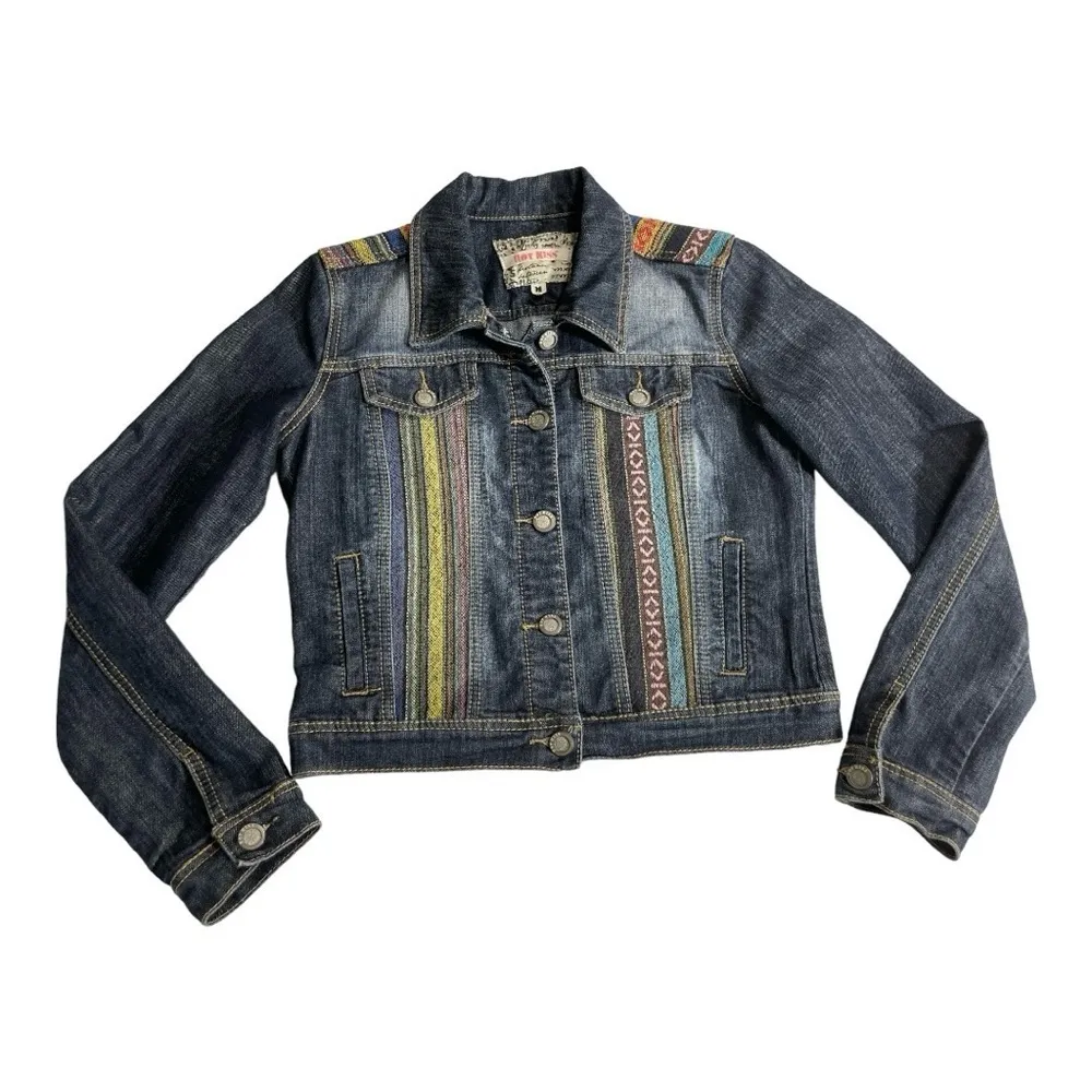 Hot Kiss Denim Jean Jacket Western Southwestern Embroidered size M - Image 8