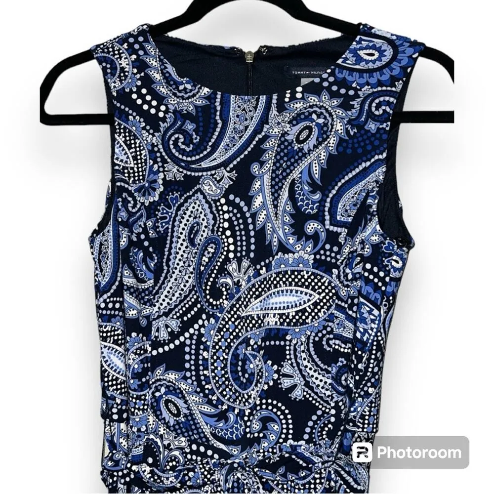 Tommy Hilfiger womens size 2 blue paisley stretch knit cropped wide leg jumpsuit - Image 2