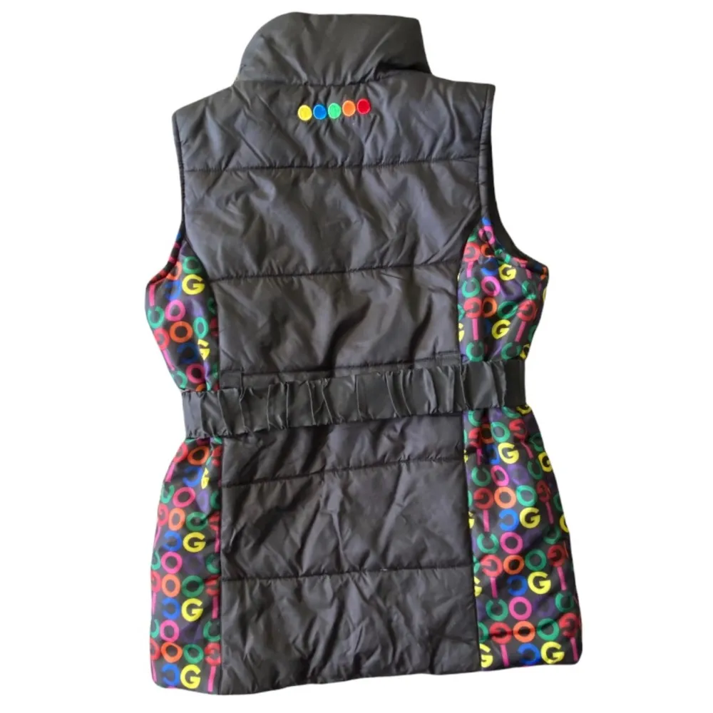 Coogi Black/Multicolor Belted Puffer Vest Size Medium - Image 2