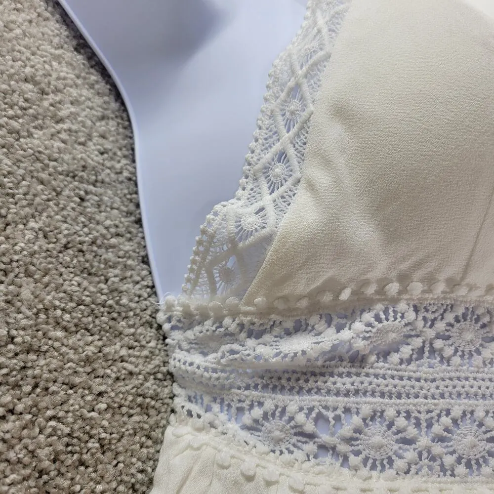 Hello Molly Crochet Lace Dress Womens 4 White Tie Back Summer Beach Vacay Boho - Image 8