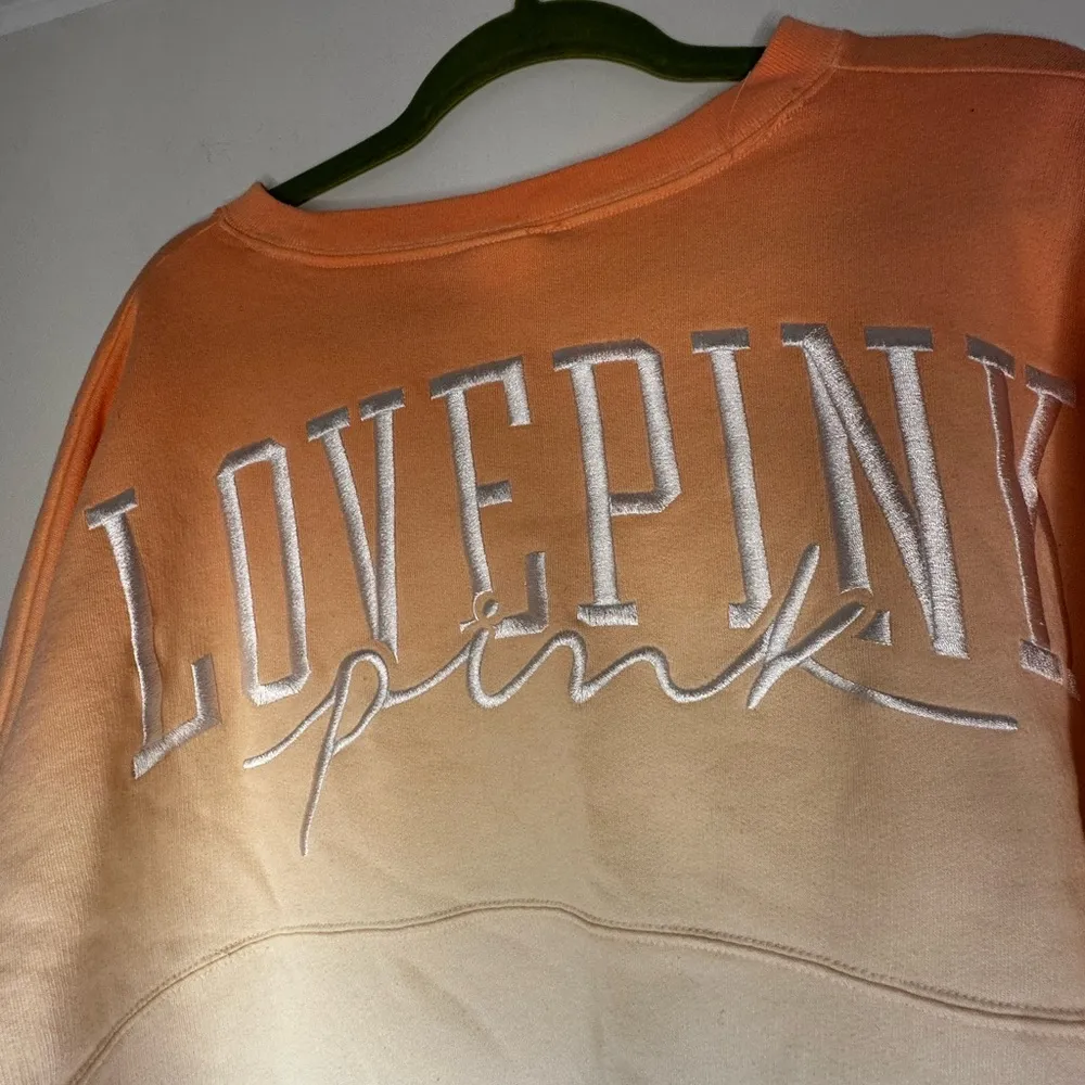 Victorias Secret Pink Varsity Crew Pullover. Ombré Orange/White. Love Pink. LG. - Image 7