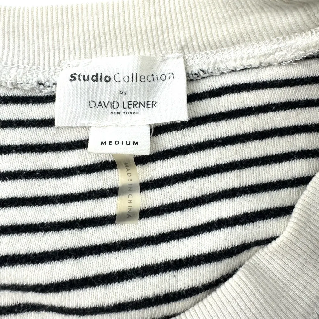 David Lerner Striped Knit Sweatshirt with Distressing Cream Black Size Medium - Image 6