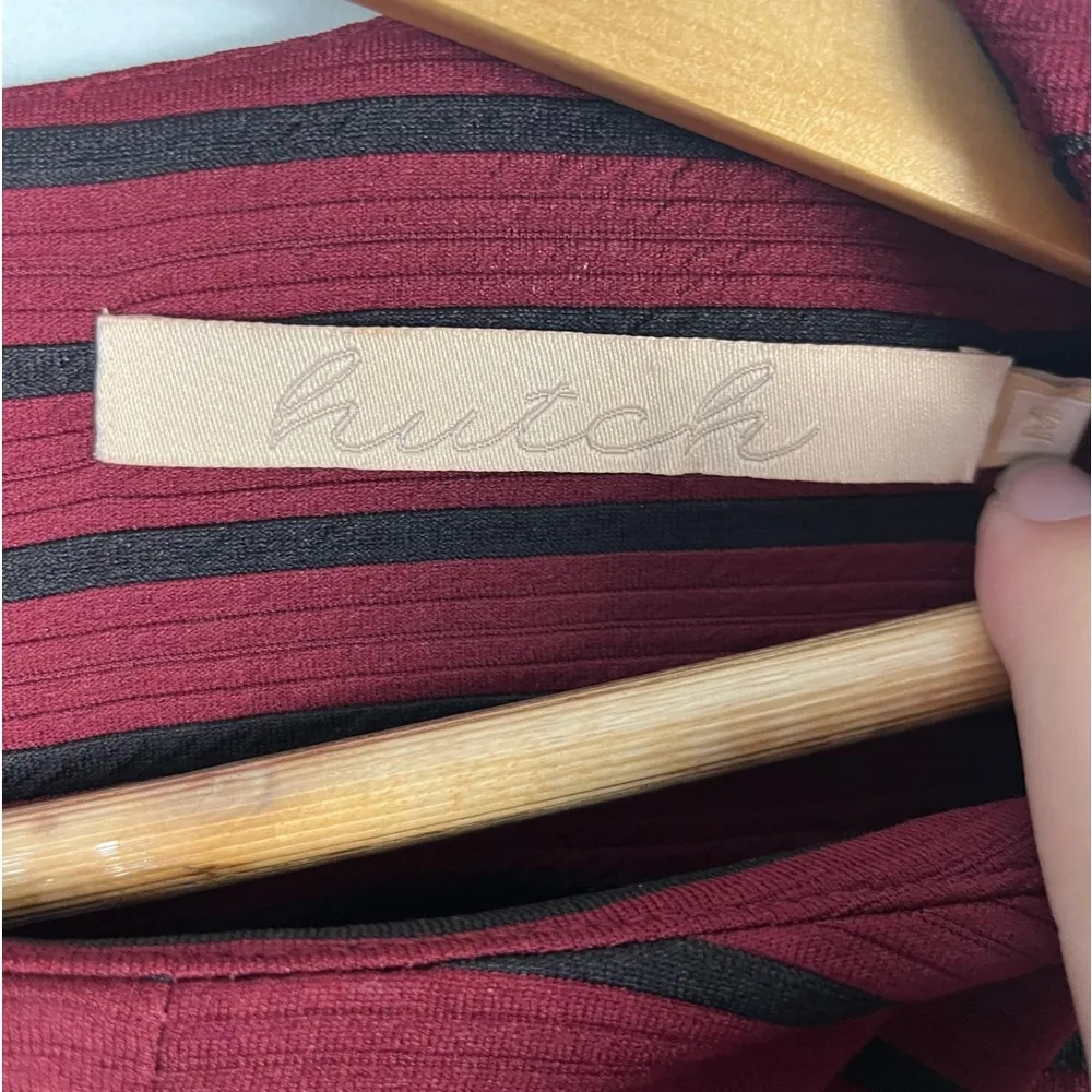 Anthropologie Hutch long sleeve burgundy/black striped Dress size M - Image 2