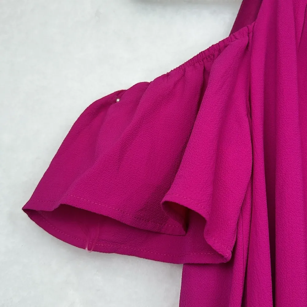 Lily Rose Mauve Berry Purple Chiffon Halter Trapeze Dress Cold Shoulder Sz L - Image 7