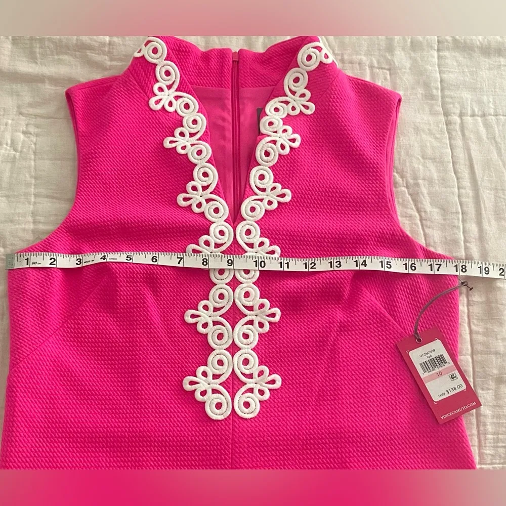 NWT VINCE CAMUTO Hot Pink Fuchsia &￼White Trim Dress Size 10 - Image 8