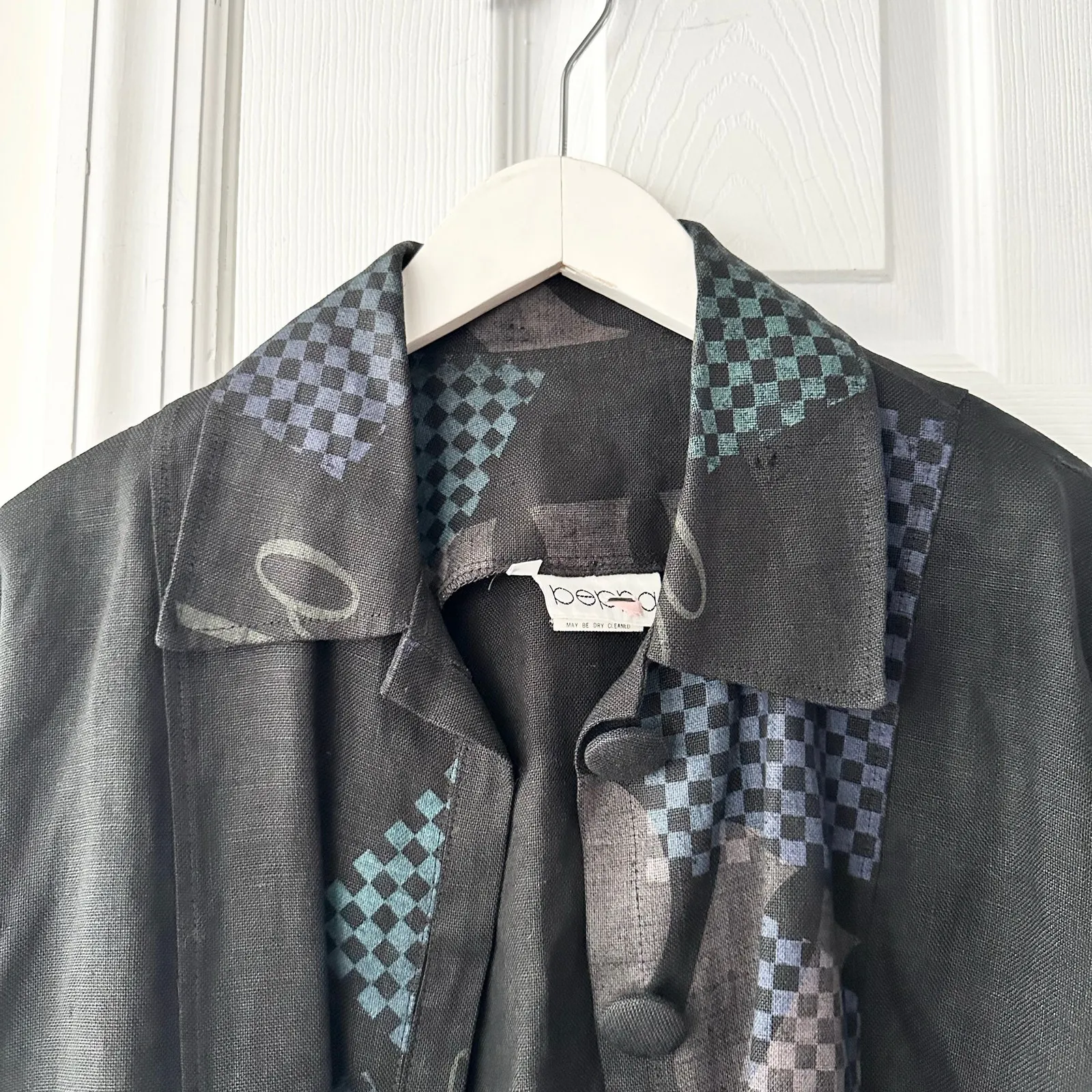 Beppa Vintage Black Linen Art To Wear Long Jumper Overall Dress Jacket Set Small - Image 9