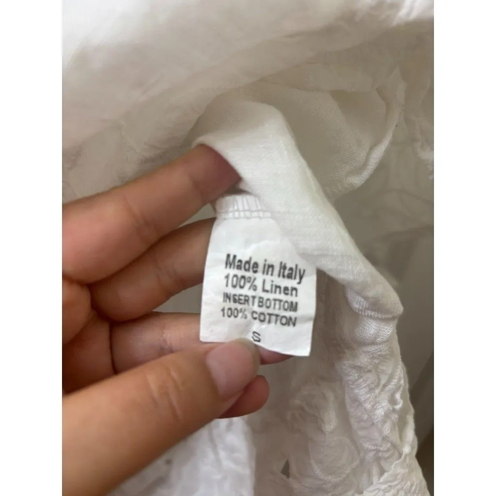 Terzo Millennio 100% Linen Hi Low Blouse WHITE Size S Made In Italy CASUAL BOHO - Image 5