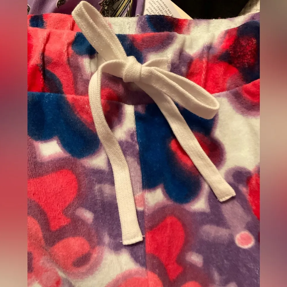 JUICY COUTURE All Over Floral Pink Blue Purple Terry Jogger Pants - Image 5